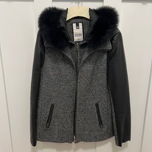 Soia & Kyo Wool Coat with Leather Sleeve, Size Small